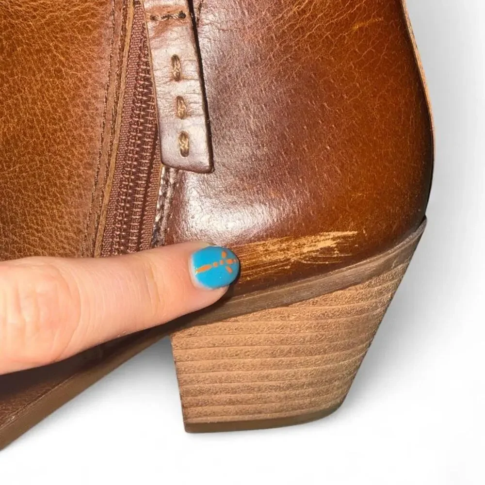 Frye & Co Cognac Brown Double Zip Western Ankle Boots Size 7M